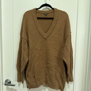 Wild Fable Oversized V-Neck Tunic Sweater L Camel Brown